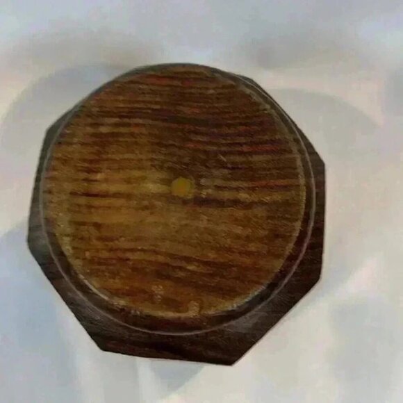 Wooden Octagonal Container Screw Lid Carved Floral Design - Picture 4 of 7